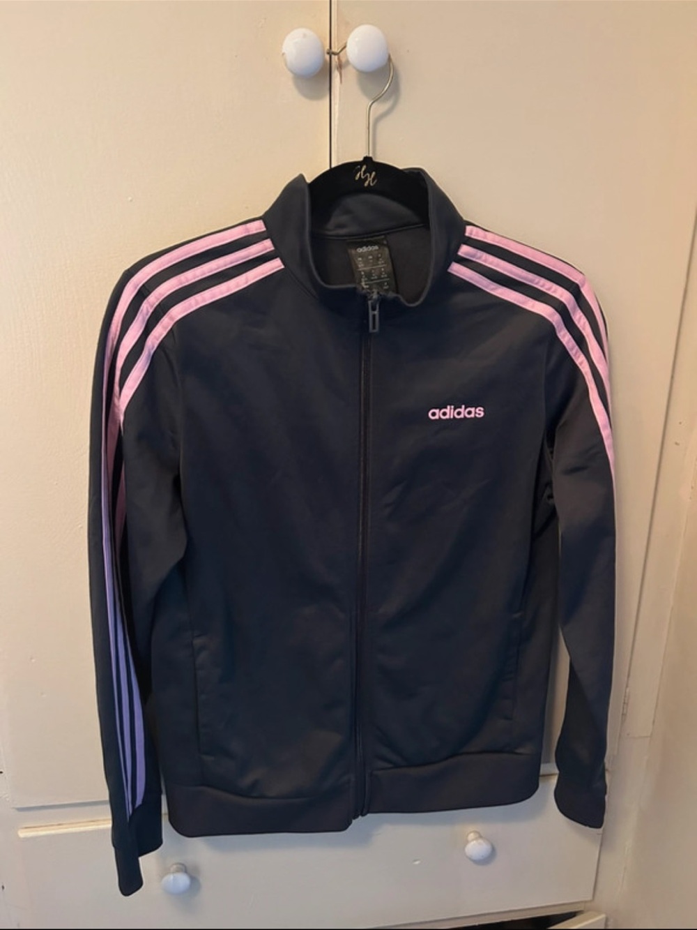 adidas Women’s Black Track Jacket with Pink Stripes